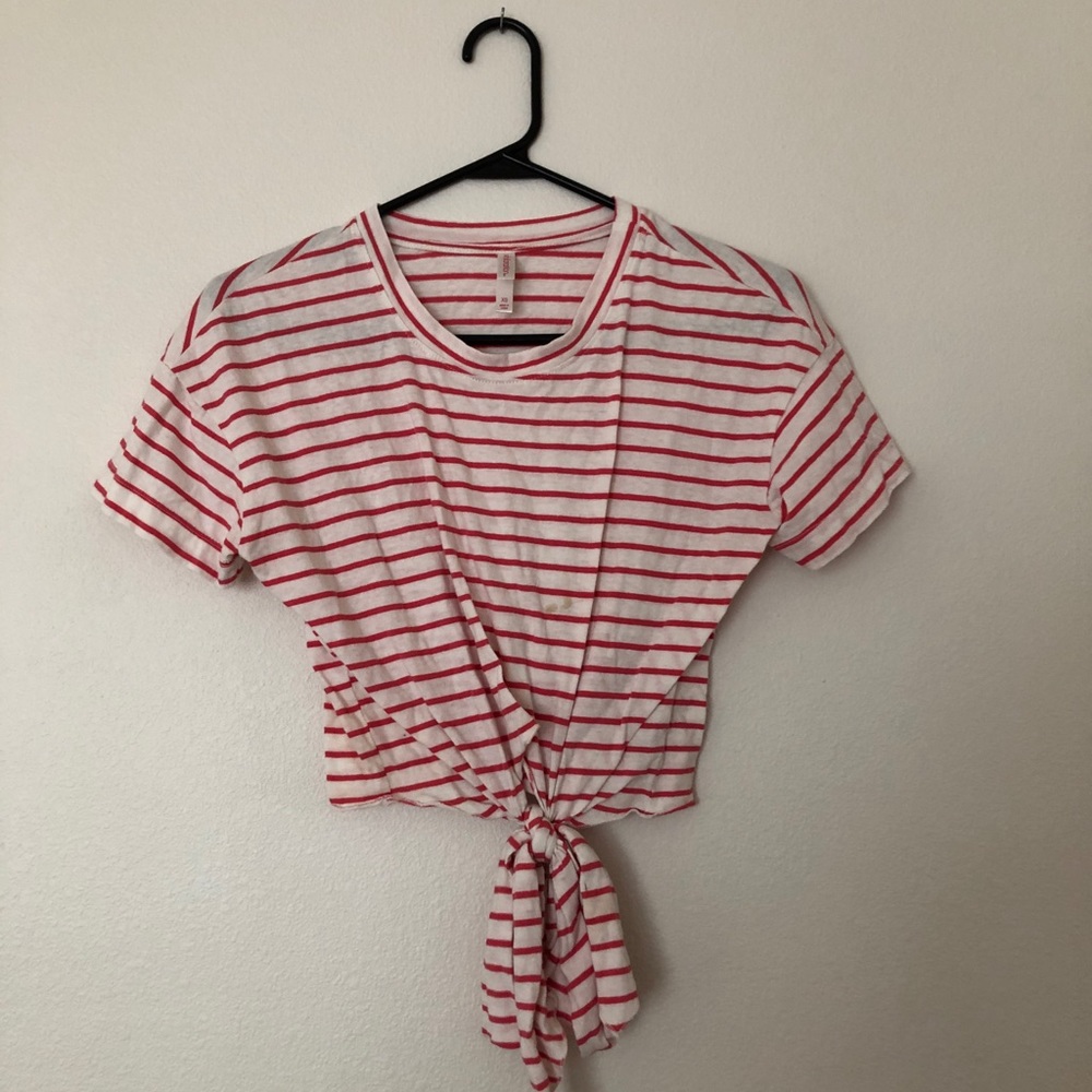 Striped crop T-shirt with tie